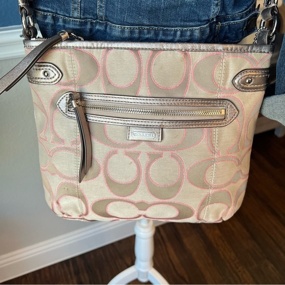 Coach Signature Pattern Tan and Pink - Crossbody Bag - Picture 1 of 9